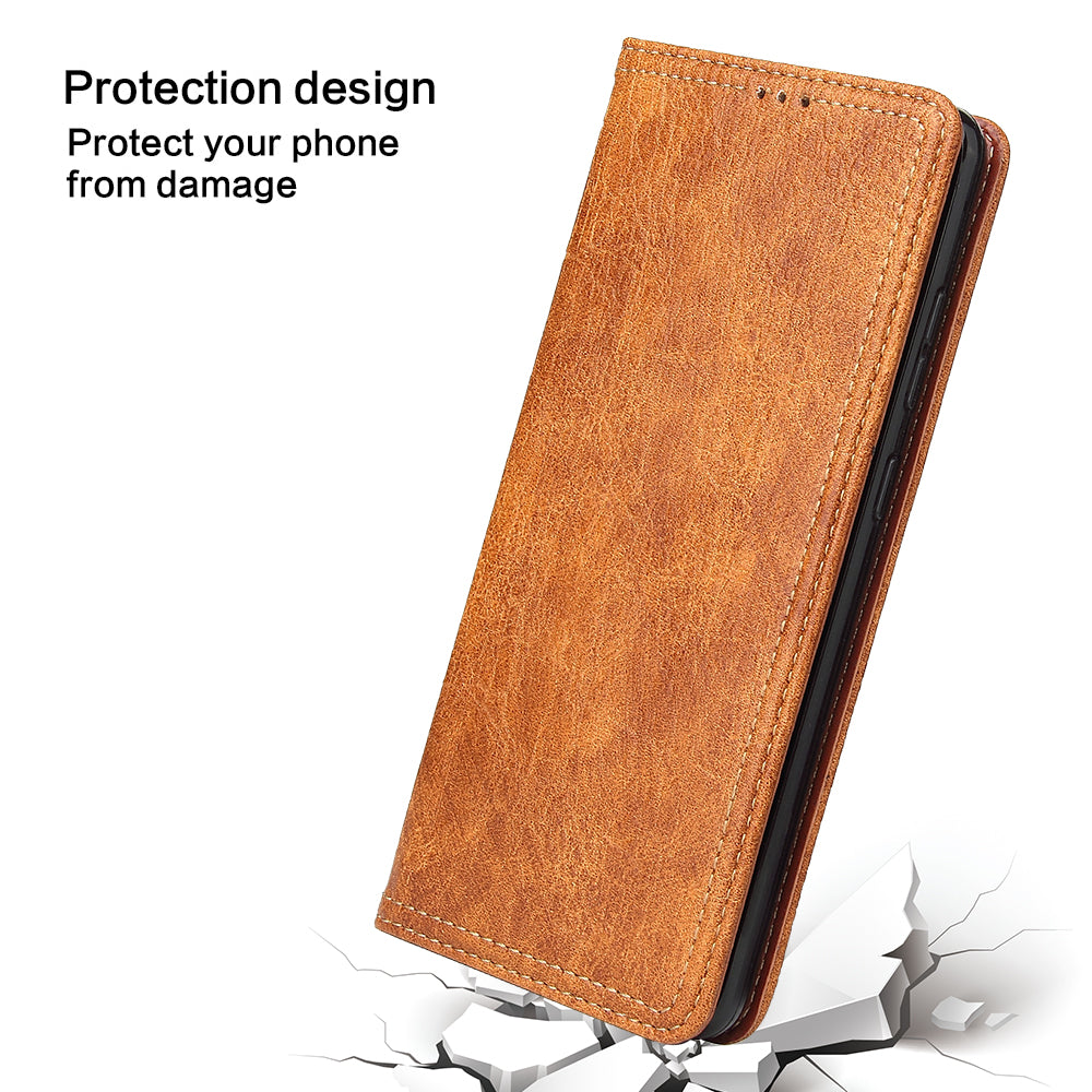 Auto-absorbed Leather Wallet Stand Case for Samsung Galaxy S20 Plus - Brown