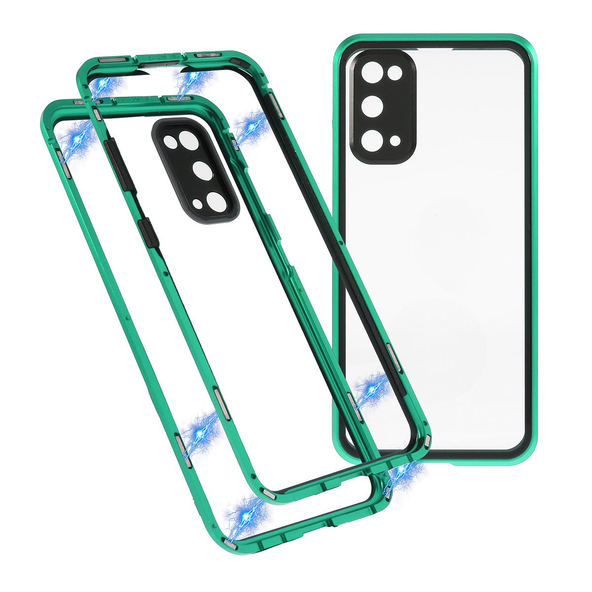 All-surrounding Magnetic Closure Tempered Glass Shell with Camera Covering for Samsung Galaxy S20 4G/S20 5G - Green