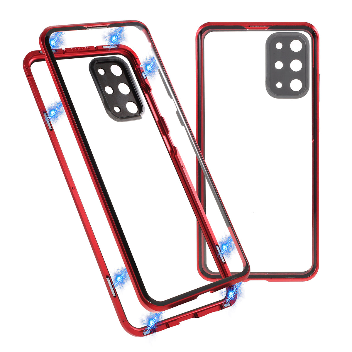 Magnetic Closure Tempered Glass Phone Case with Camera Covering for Samsung Galaxy S20 Plus - Red