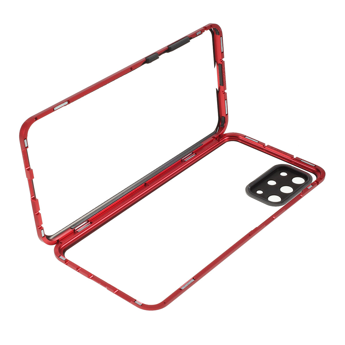 Magnetic Closure Tempered Glass Phone Case with Camera Covering for Samsung Galaxy S20 Plus - Red