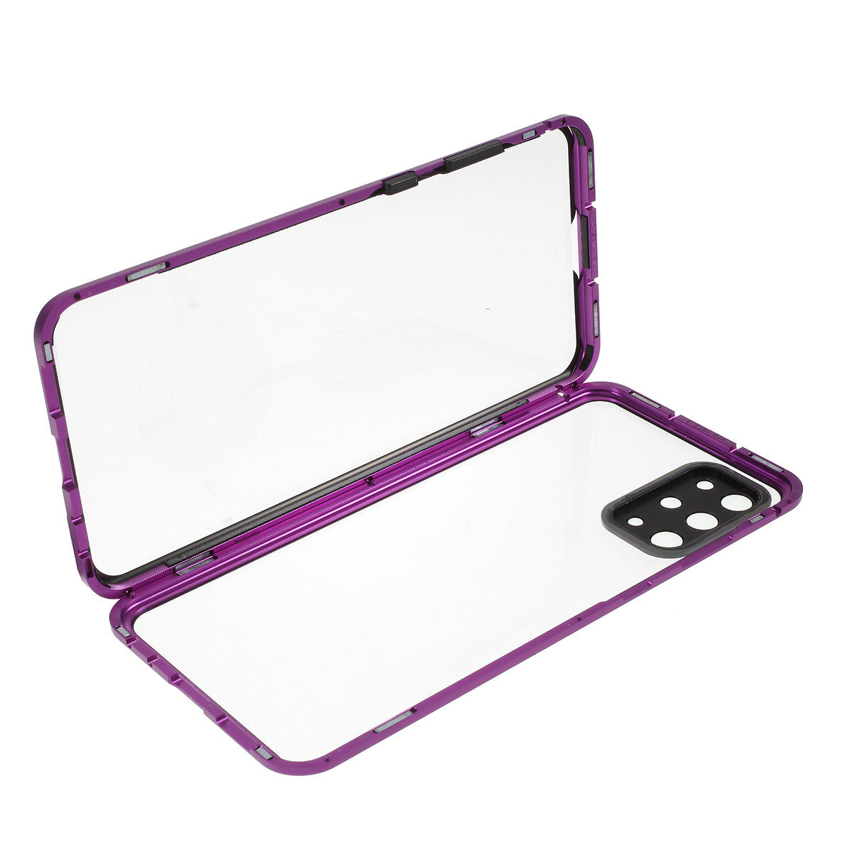 Magnetic Closure Tempered Glass Phone Case with Camera Covering for Samsung Galaxy S20 Plus - Purple