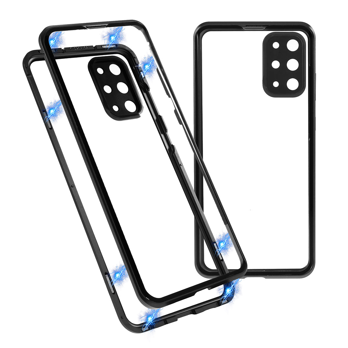 Magnetic Closure Tempered Glass Phone Case with Camera Covering for Samsung Galaxy S20 Plus - Black