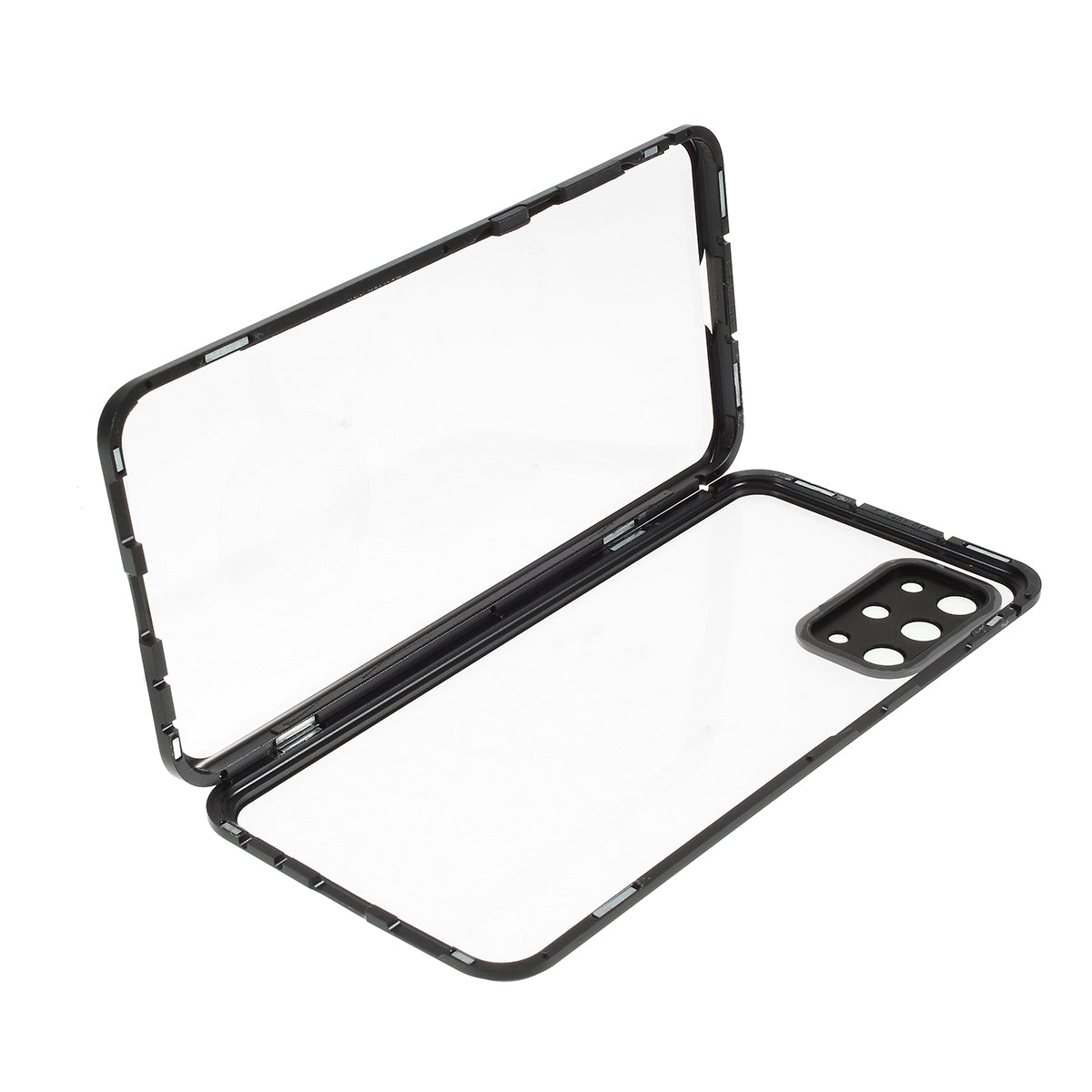 Magnetic Closure Tempered Glass Phone Case with Camera Covering for Samsung Galaxy S20 Plus - Black