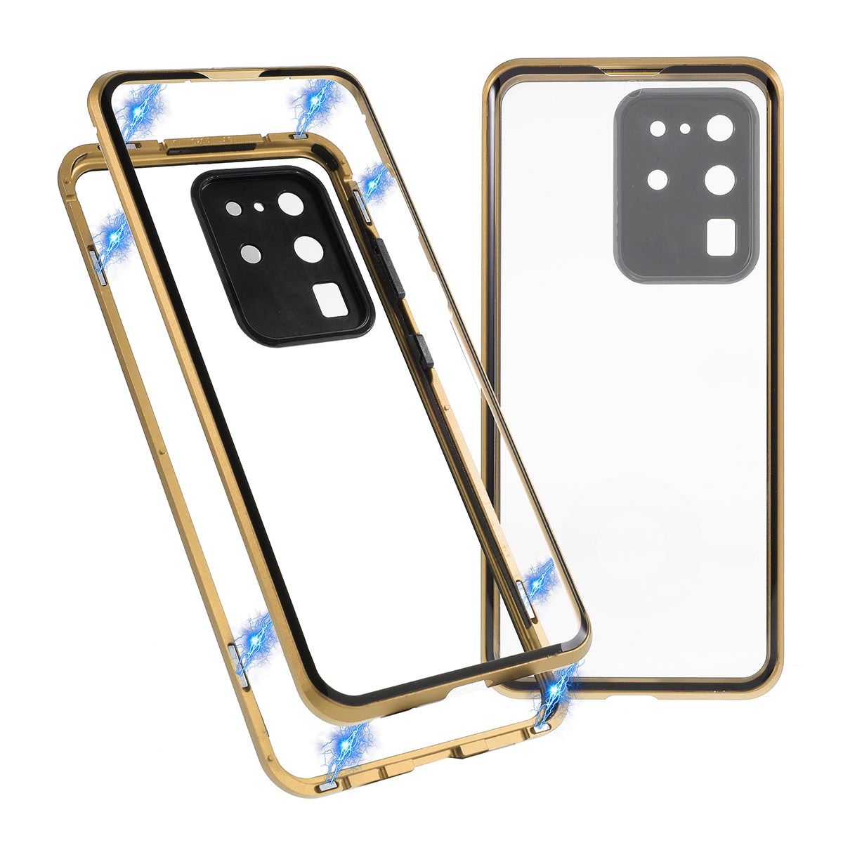 All-surrounding Magnetic Closure Tempered Glass Phone Case with Camera Covering for Samsung Galaxy S20 Ultra - Gold