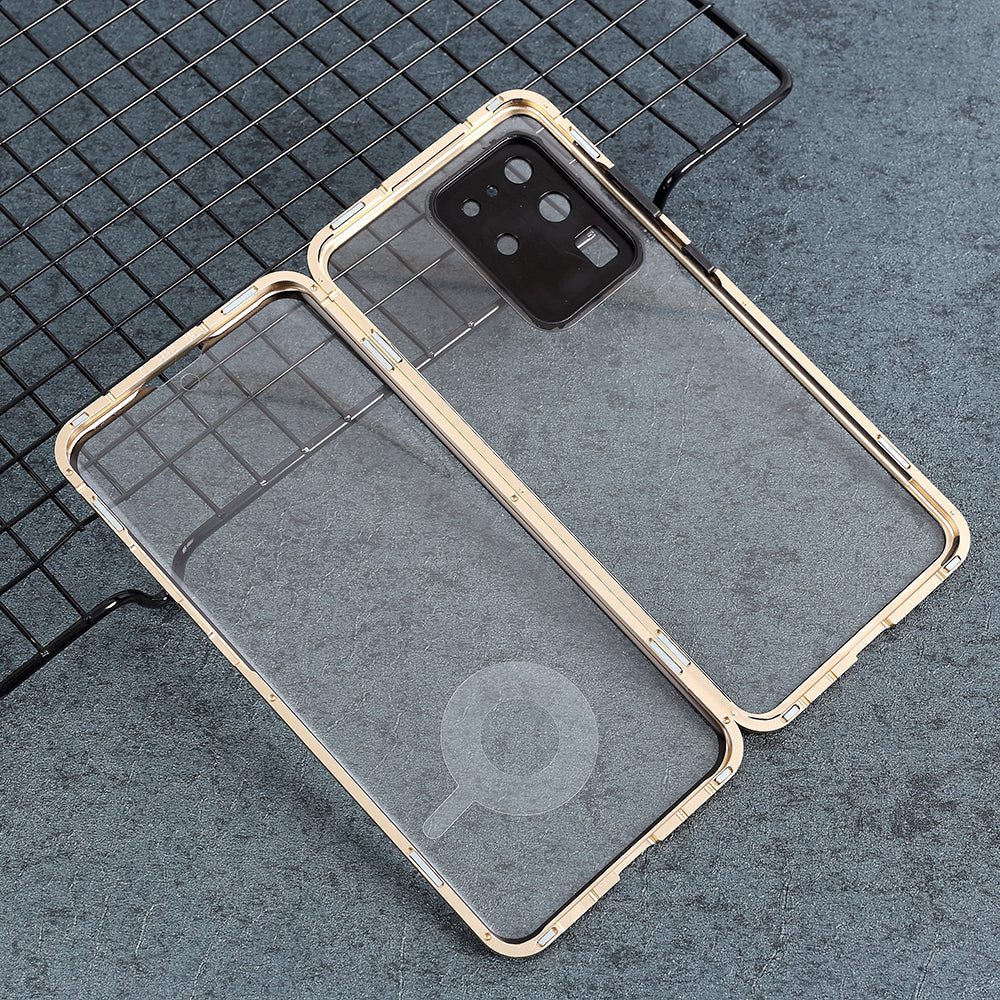 All-surrounding Magnetic Closure Tempered Glass Phone Case with Camera Covering for Samsung Galaxy S20 Ultra - Gold