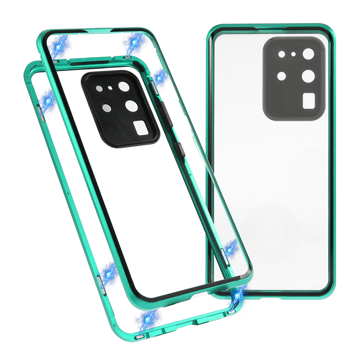 All-surrounding Magnetic Closure Tempered Glass Phone Case with Camera Covering for Samsung Galaxy S20 Ultra - Green