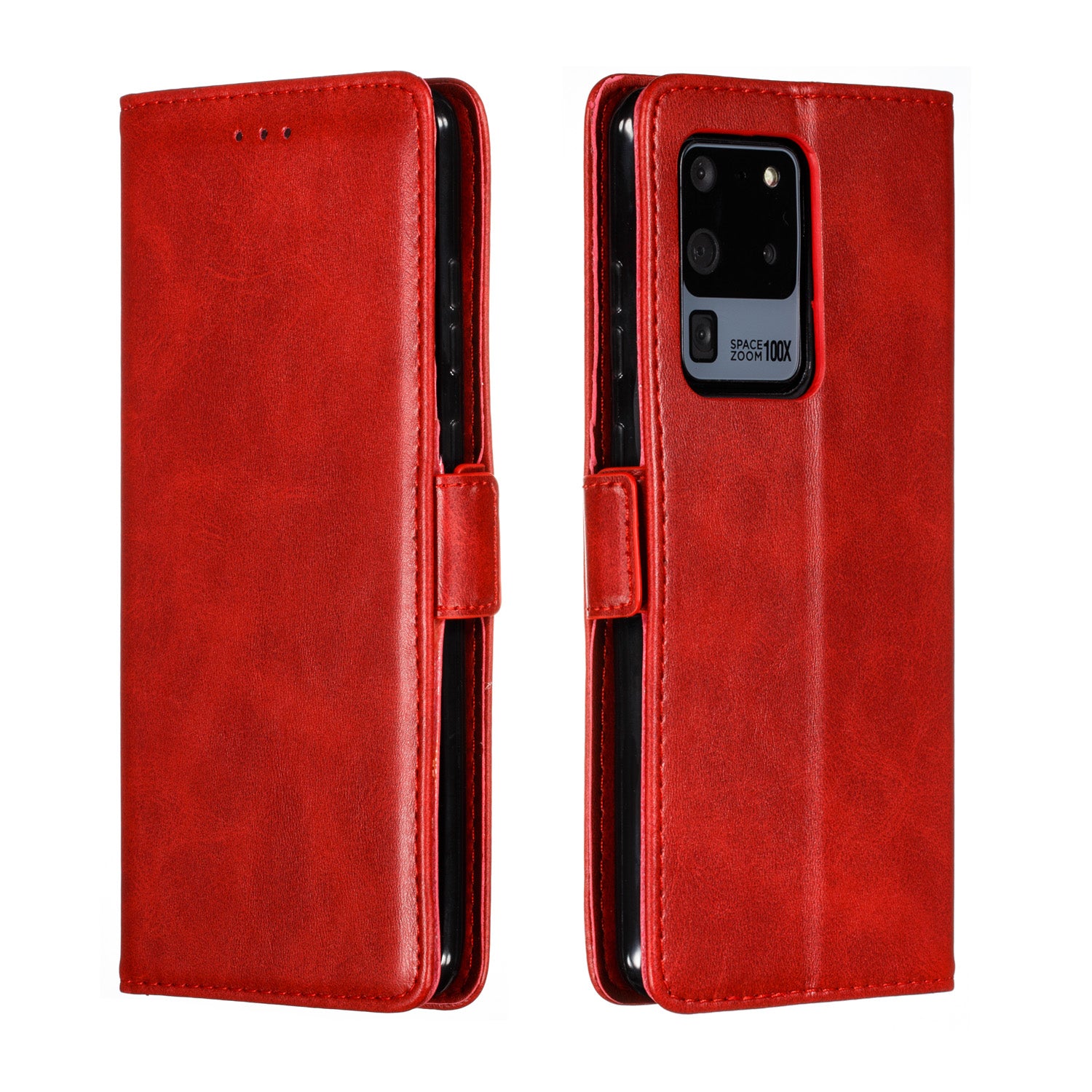 Wallet Leather Stand Phone Cover with Lanyard for Samsung Galaxy S20 Ultra - Red