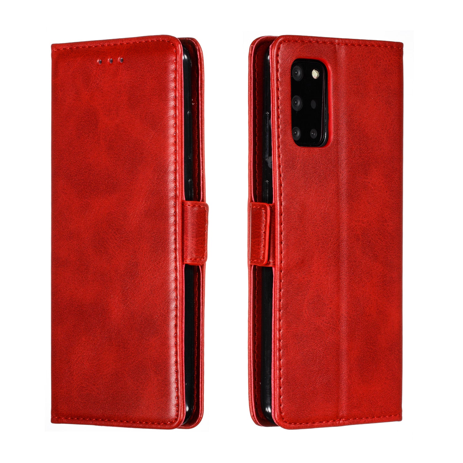 Wallet Leather Stand Phone Casing with Lanyard for Samsung Galaxy S20 Plus - Red