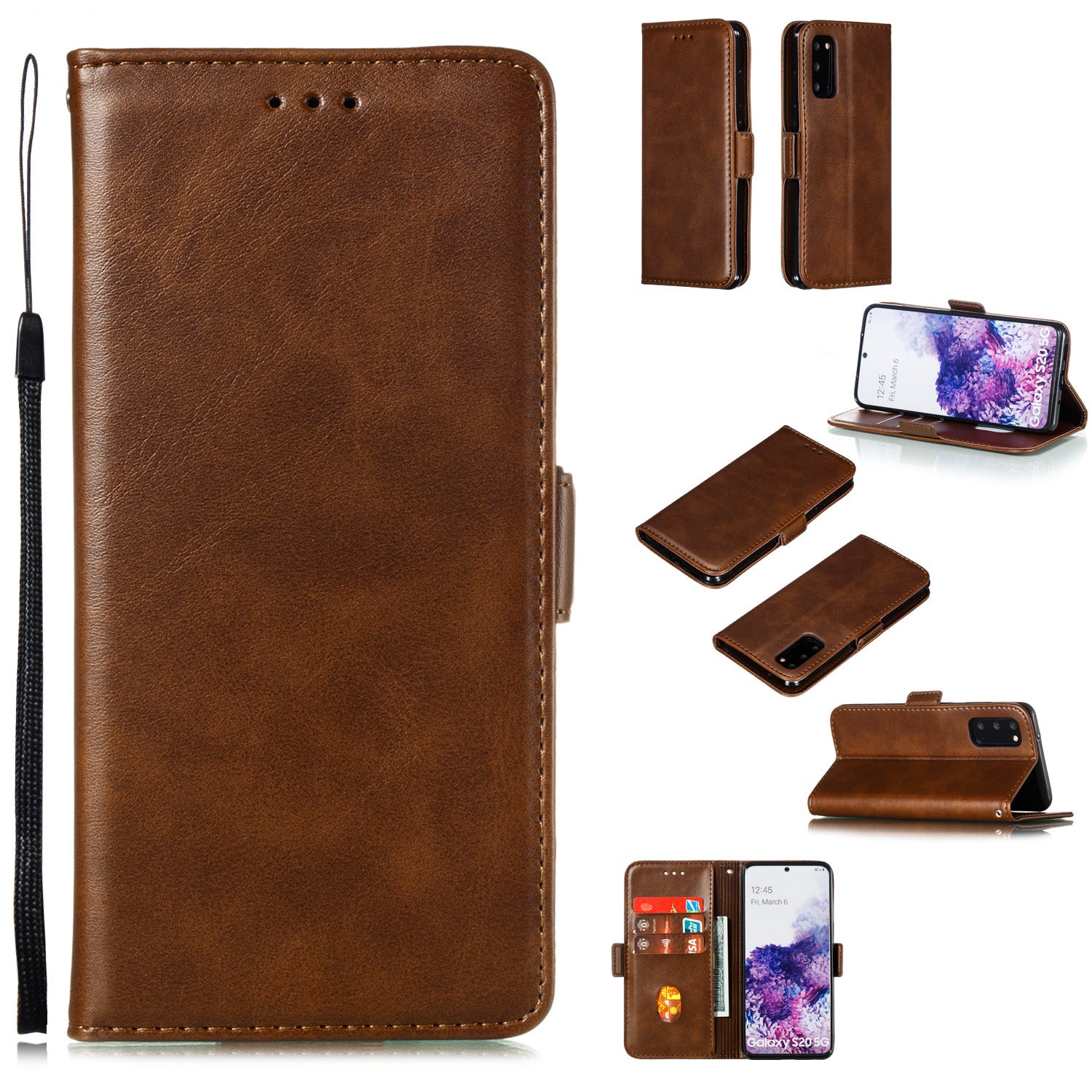 Wallet Leather Stand Case for Samsung Galaxy S20 4G/S20 5G - Coffee