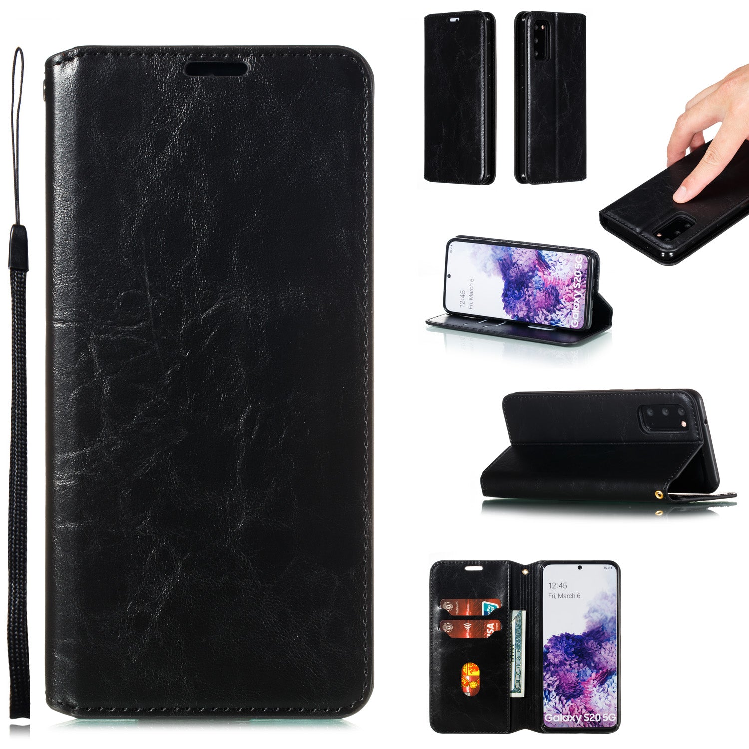 Crazy Horse Texture Leather Strong Magnetic Suction Phone Case for Samsung Galaxy S20 4G/S20 5G - Black