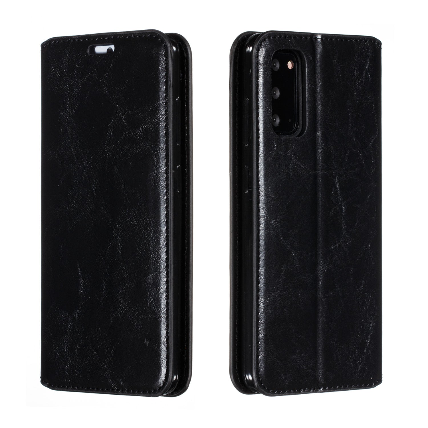 Crazy Horse Texture Leather Strong Magnetic Suction Phone Case for Samsung Galaxy S20 4G/S20 5G - Black