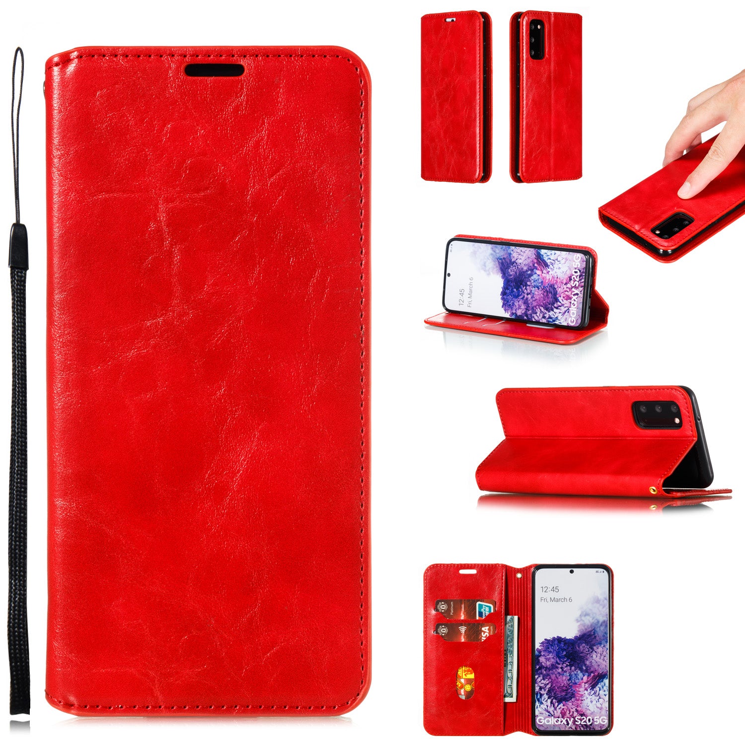 Crazy Horse Texture Leather Strong Magnetic Suction Phone Case for Samsung Galaxy S20 4G/S20 5G - Red