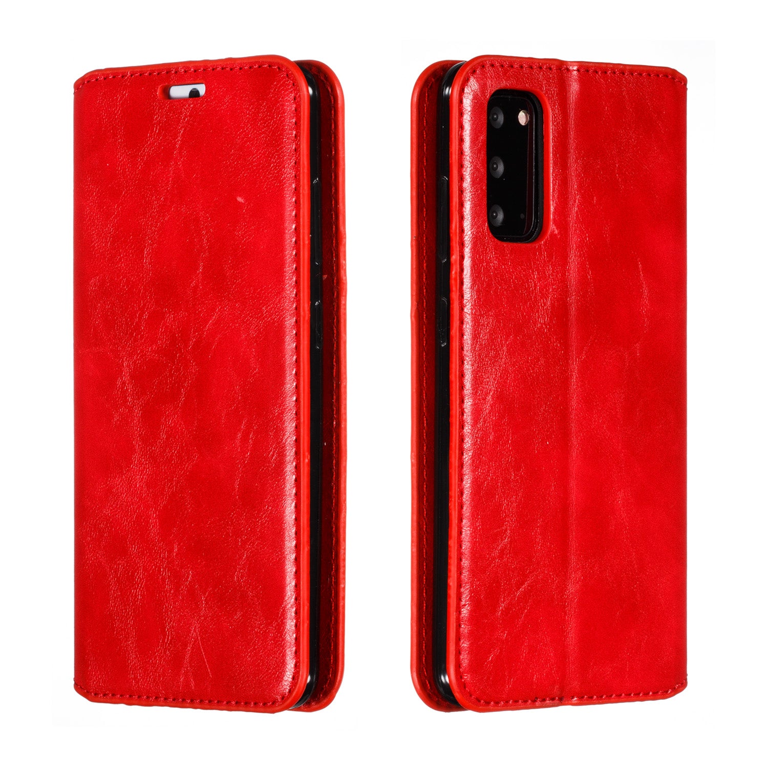 Crazy Horse Texture Leather Strong Magnetic Suction Phone Case for Samsung Galaxy S20 4G/S20 5G - Red