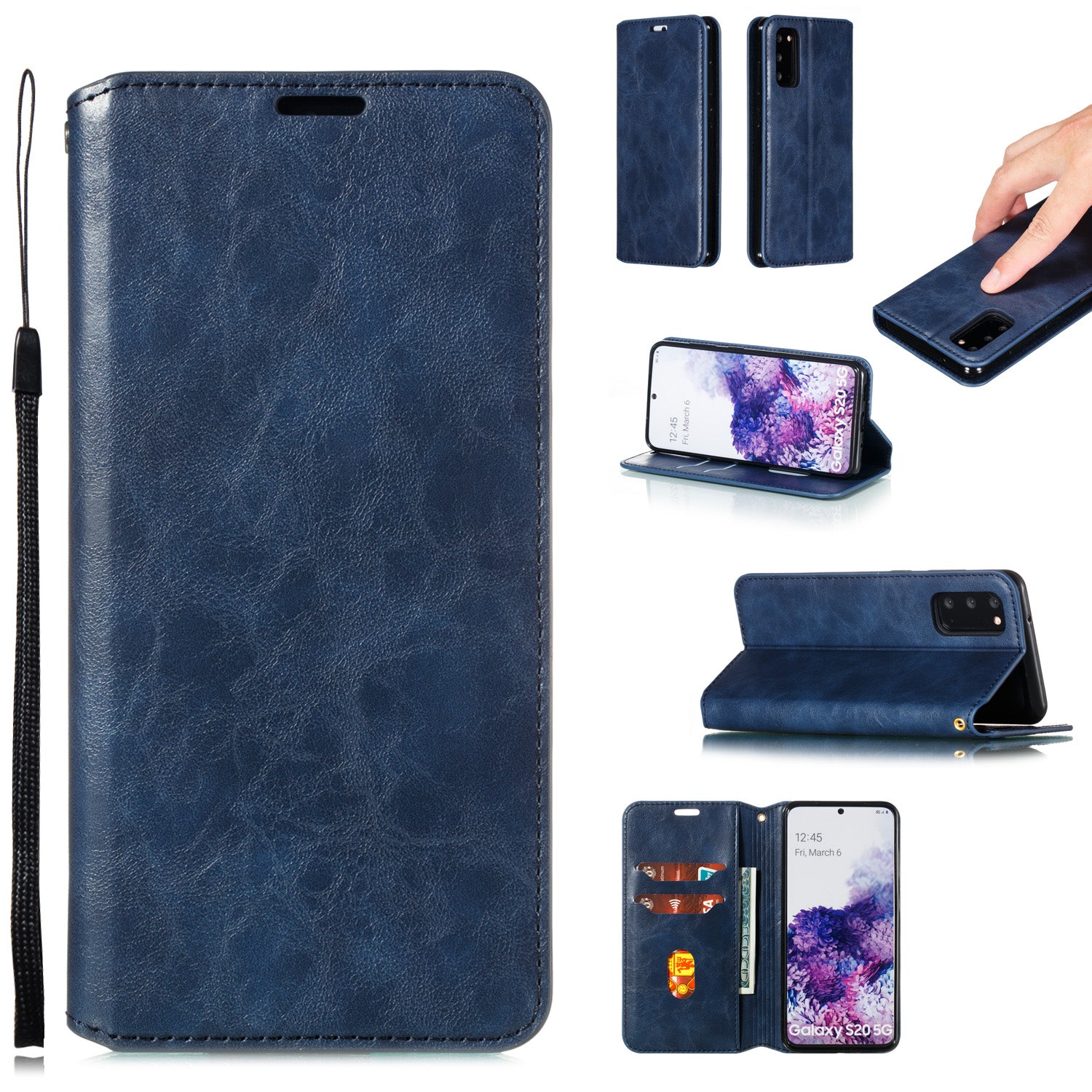 Crazy Horse Texture Leather Strong Magnetic Suction Phone Case for Samsung Galaxy S20 4G/S20 5G - Blue