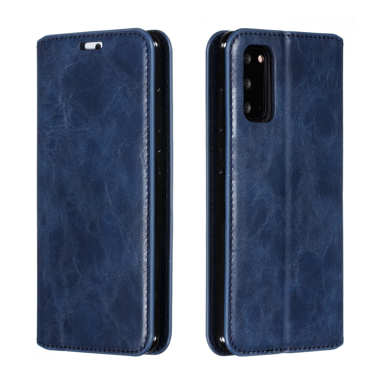 Crazy Horse Texture Leather Strong Magnetic Suction Phone Case for Samsung Galaxy S20 4G/S20 5G - Blue