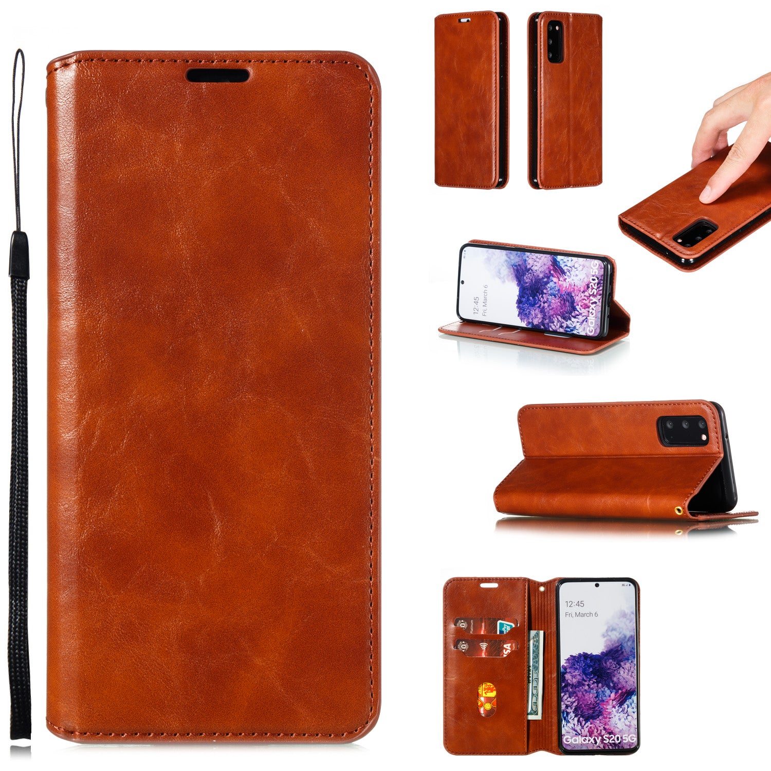 Crazy Horse Texture Leather Strong Magnetic Suction Phone Case for Samsung Galaxy S20 4G/S20 5G - Brown