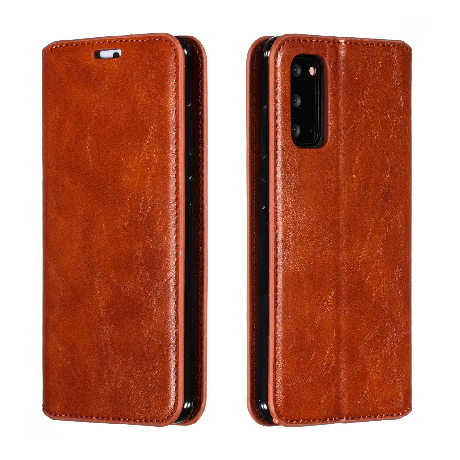 Crazy Horse Texture Leather Strong Magnetic Suction Phone Case for Samsung Galaxy S20 4G/S20 5G - Brown