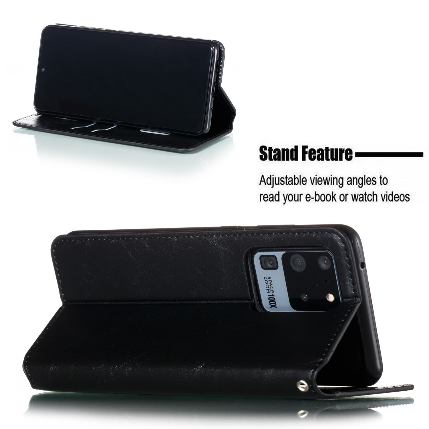 Auto-absorbed Crazy Horse Leather Wallet Stand Case for Samsung Galaxy S20 Ultra - Black