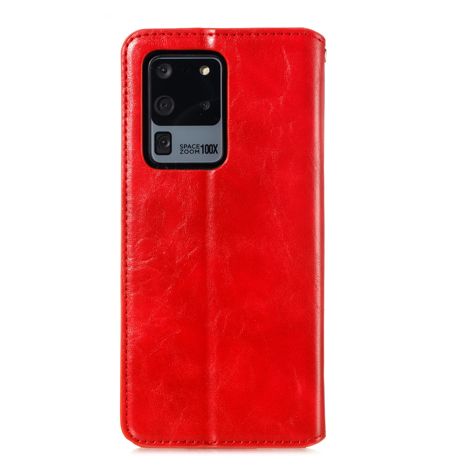 Auto-absorbed Crazy Horse Leather Wallet Stand Case for Samsung Galaxy S20 Ultra - Red