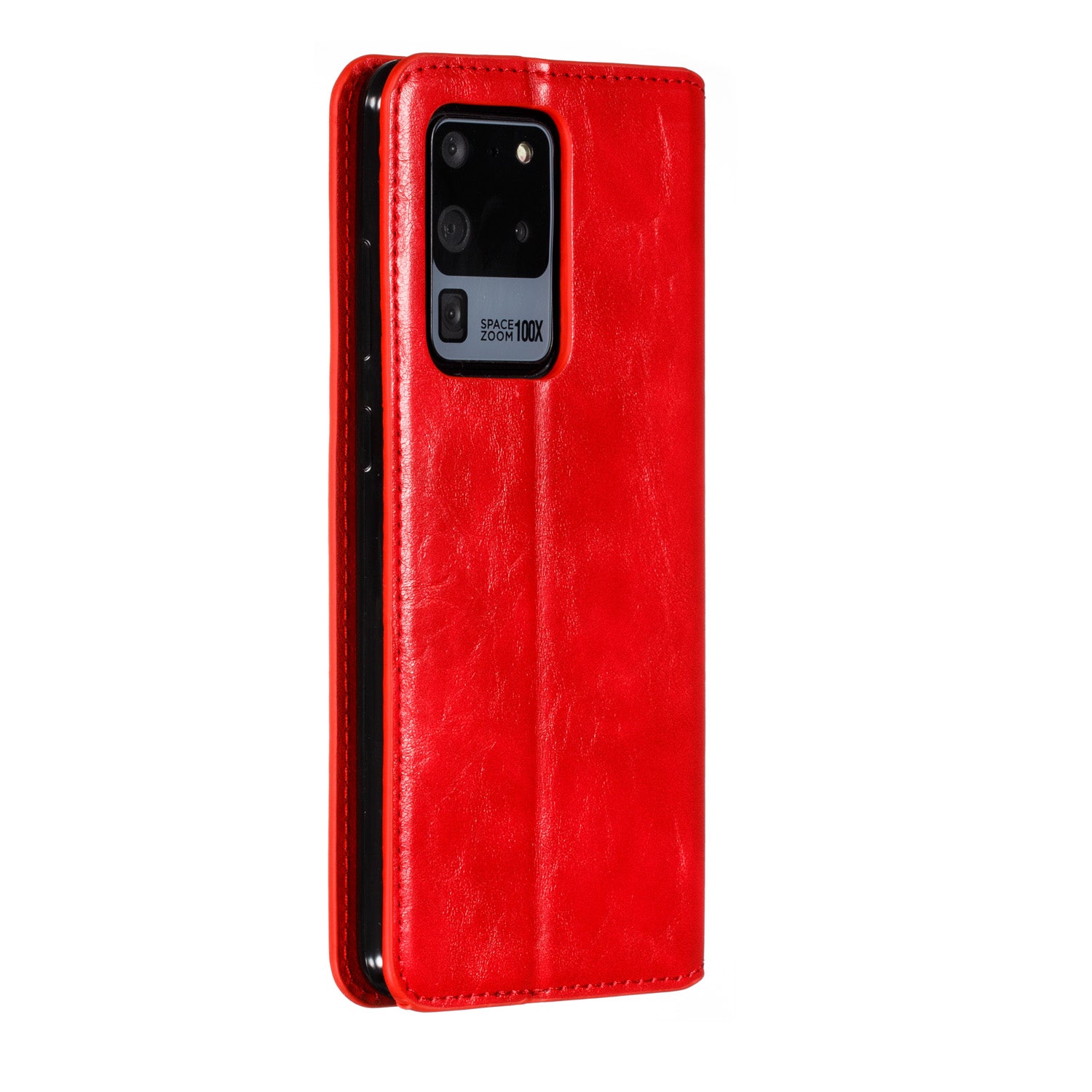 Auto-absorbed Crazy Horse Leather Wallet Stand Case for Samsung Galaxy S20 Ultra - Red