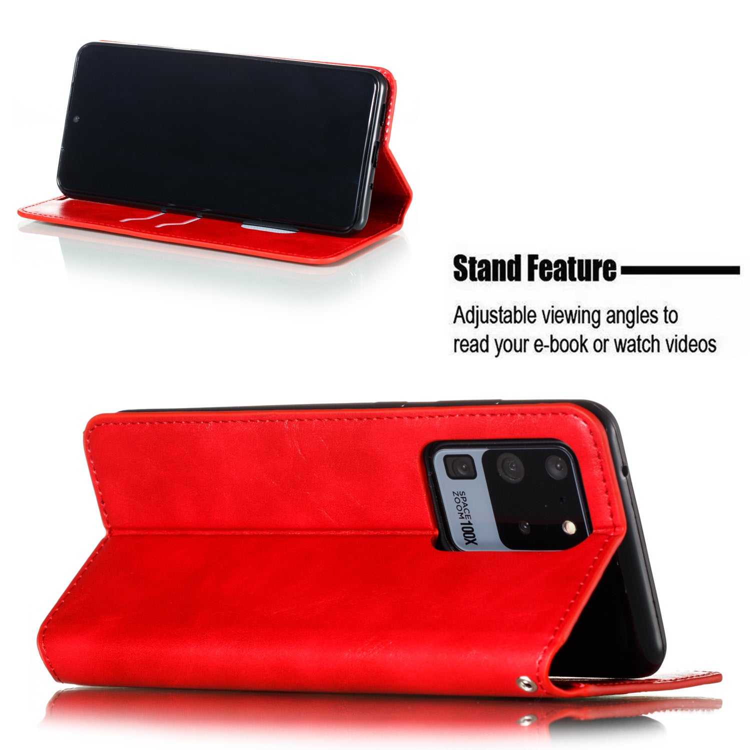 Auto-absorbed Crazy Horse Leather Wallet Stand Case for Samsung Galaxy S20 Ultra - Red