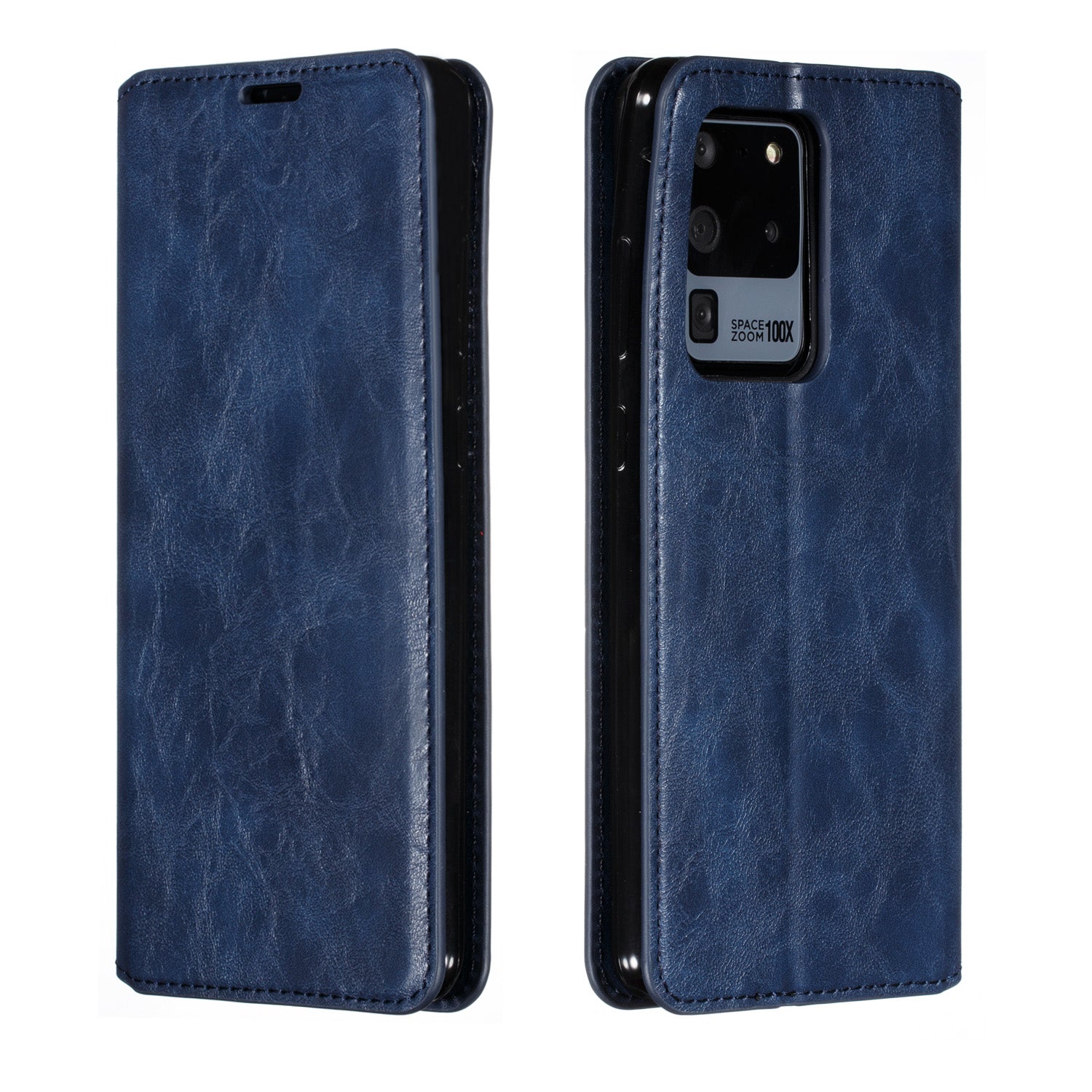 Auto-absorbed Crazy Horse Leather Wallet Stand Case for Samsung Galaxy S20 Ultra - Blue