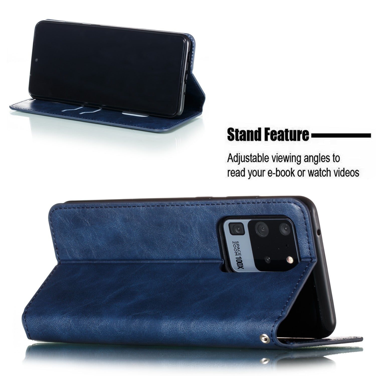 Auto-absorbed Crazy Horse Leather Wallet Stand Case for Samsung Galaxy S20 Ultra - Blue