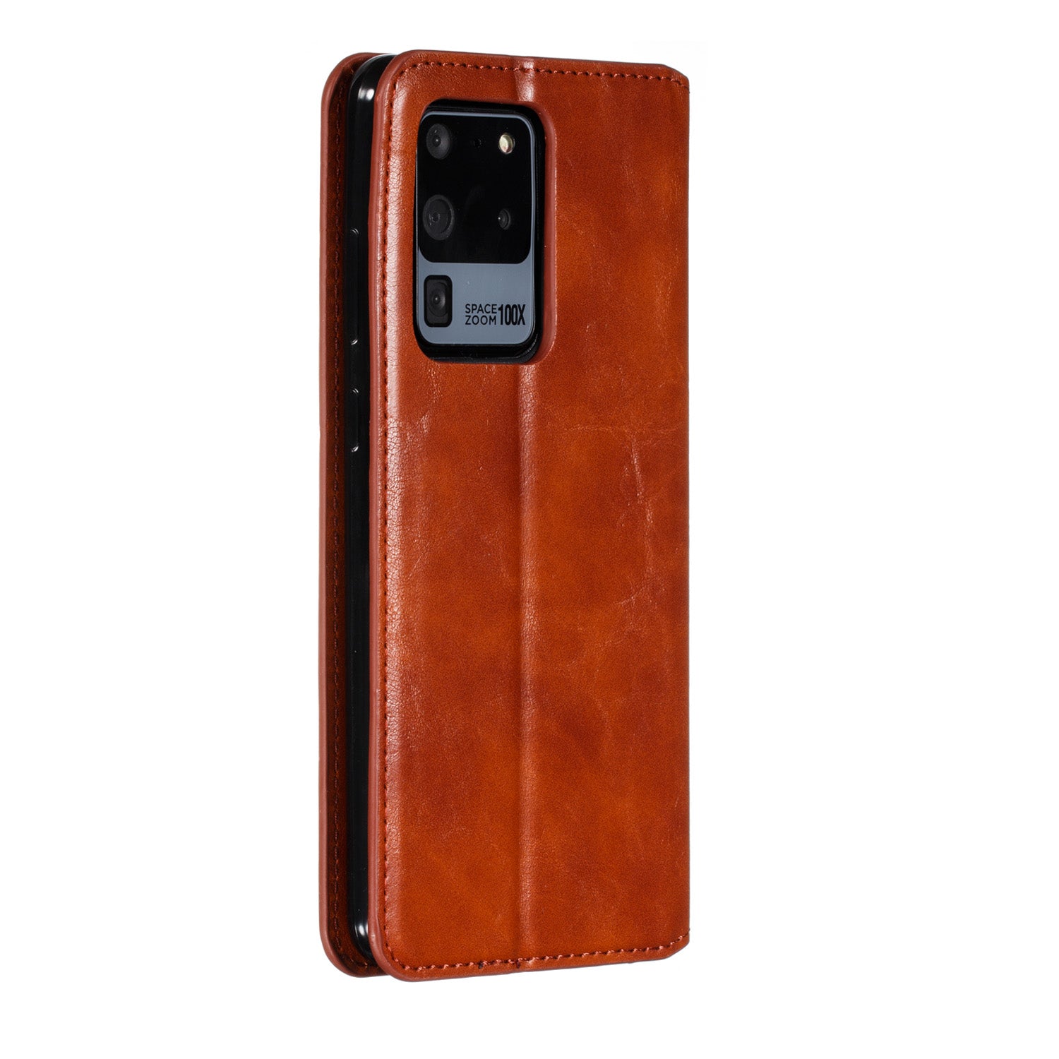 Auto-absorbed Crazy Horse Leather Wallet Stand Case for Samsung Galaxy S20 Ultra - Brown