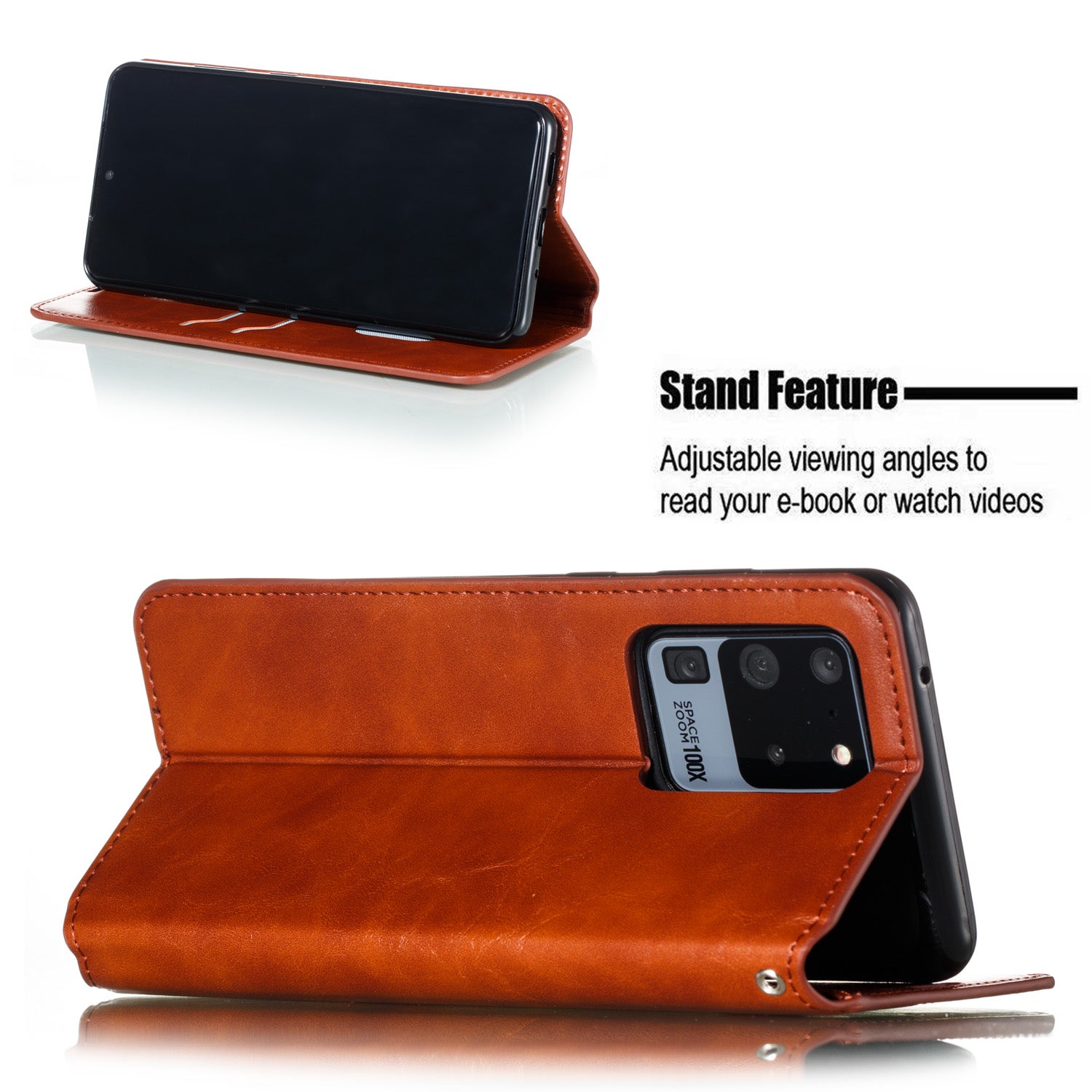 Auto-absorbed Crazy Horse Leather Wallet Stand Case for Samsung Galaxy S20 Ultra - Brown