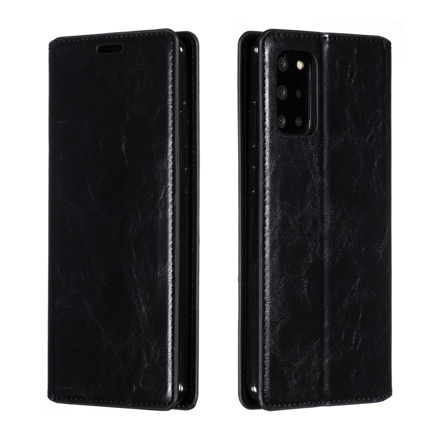 Crazy Horse Skin Leather Strong Magnetic Suction Case for Samsung Galaxy S20 Plus - Black