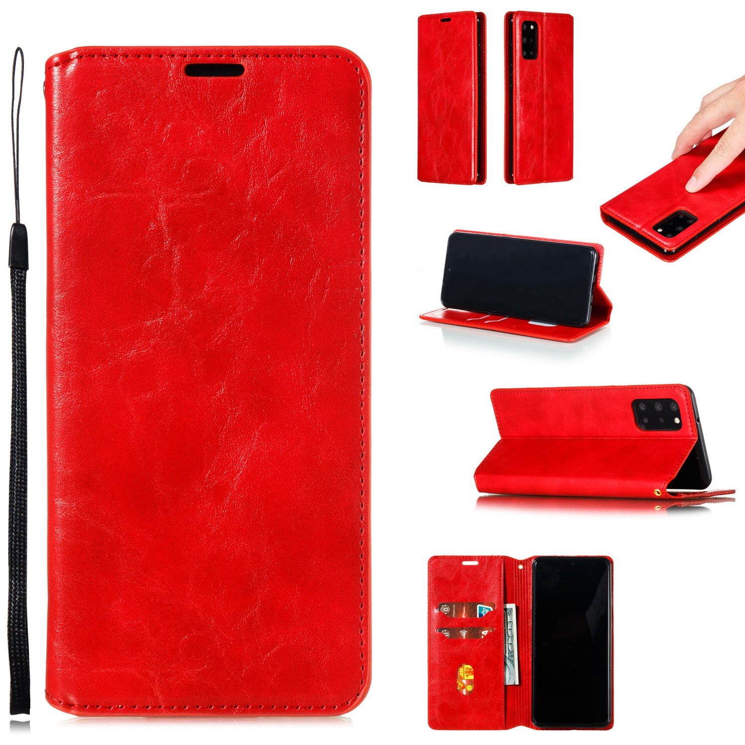 Crazy Horse Skin Leather Strong Magnetic Suction Case for Samsung Galaxy S20 Plus - Red