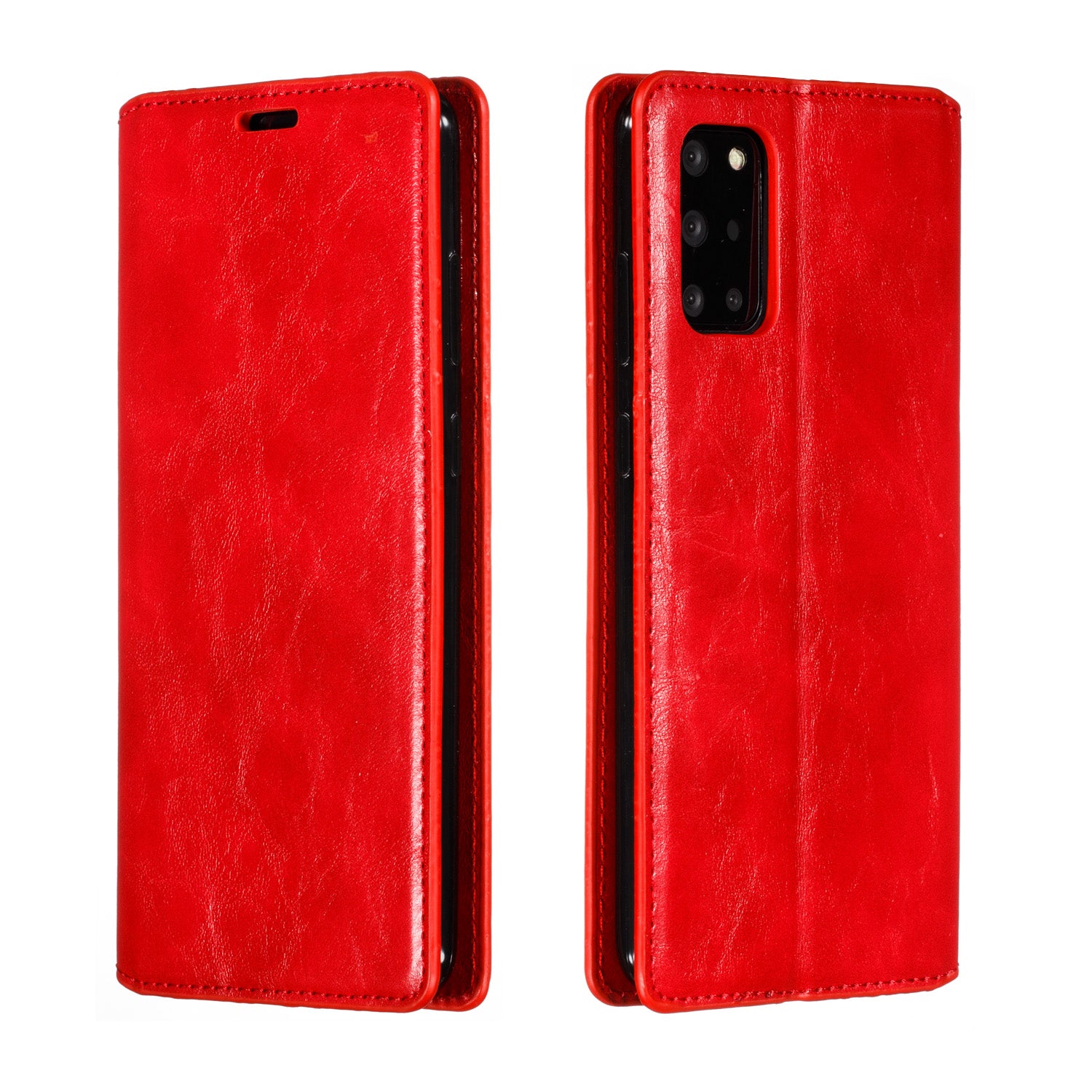 Crazy Horse Skin Leather Strong Magnetic Suction Case for Samsung Galaxy S20 Plus - Red