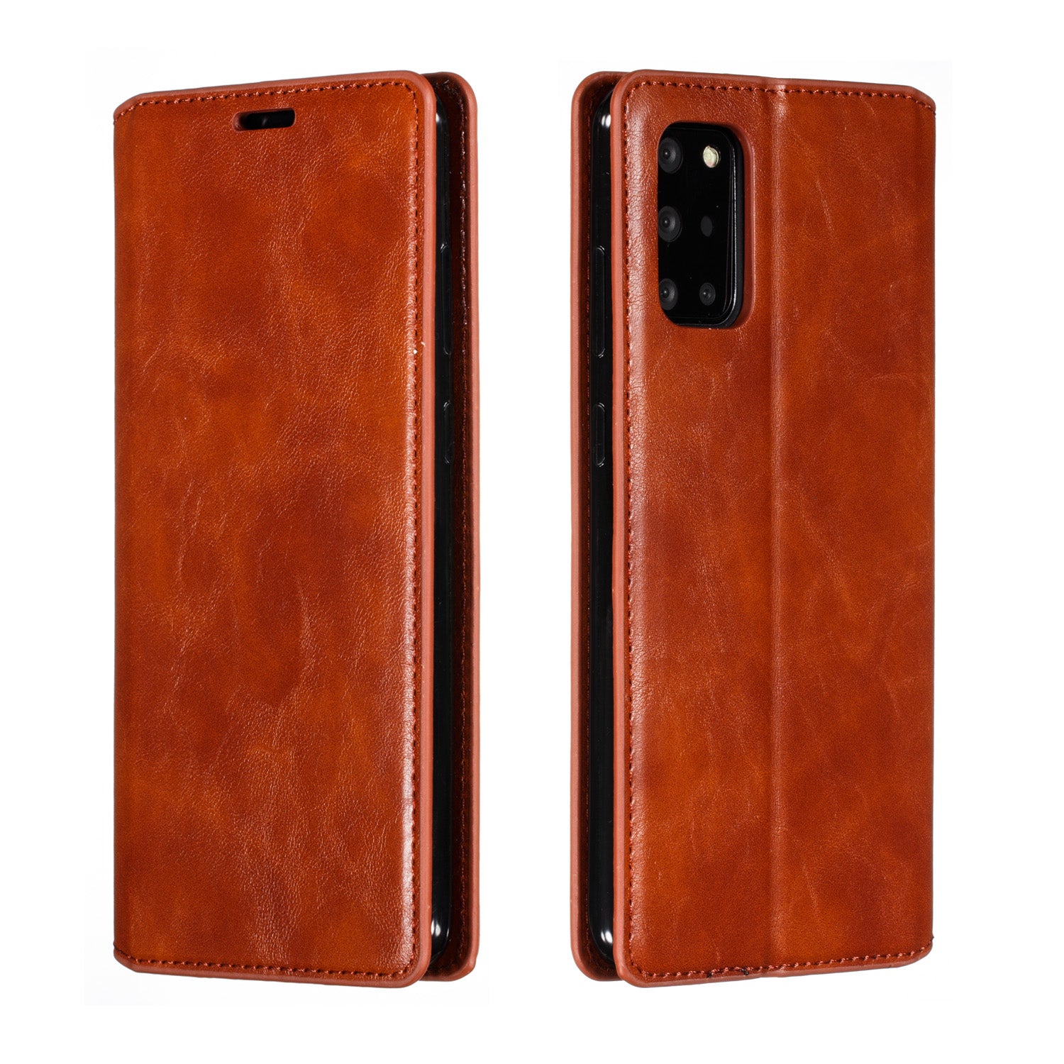 Crazy Horse Skin Leather Strong Magnetic Suction Case for Samsung Galaxy S20 Plus - Brown