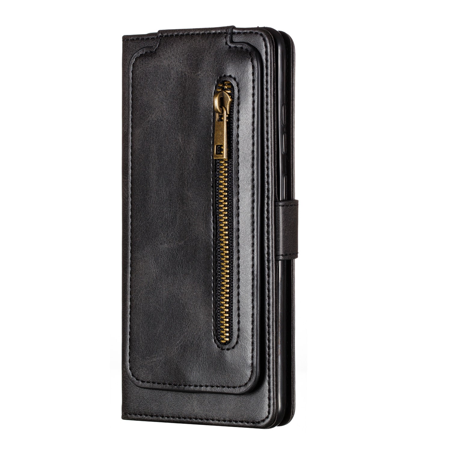 Stylish Zipper Pocket 9 Card Slots Leather Wallet Shell Case for Samsung Galaxy S20 Ultra - Black