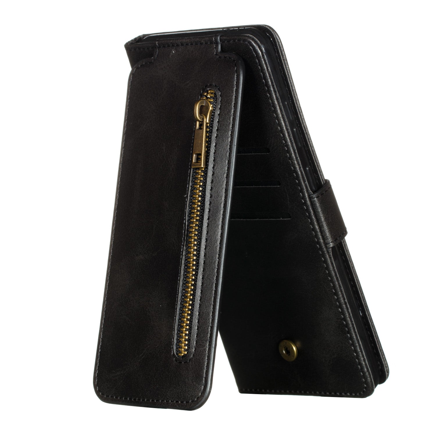 Stylish Zipper Pocket 9 Card Slots Leather Wallet Shell Case for Samsung Galaxy S20 Ultra - Black