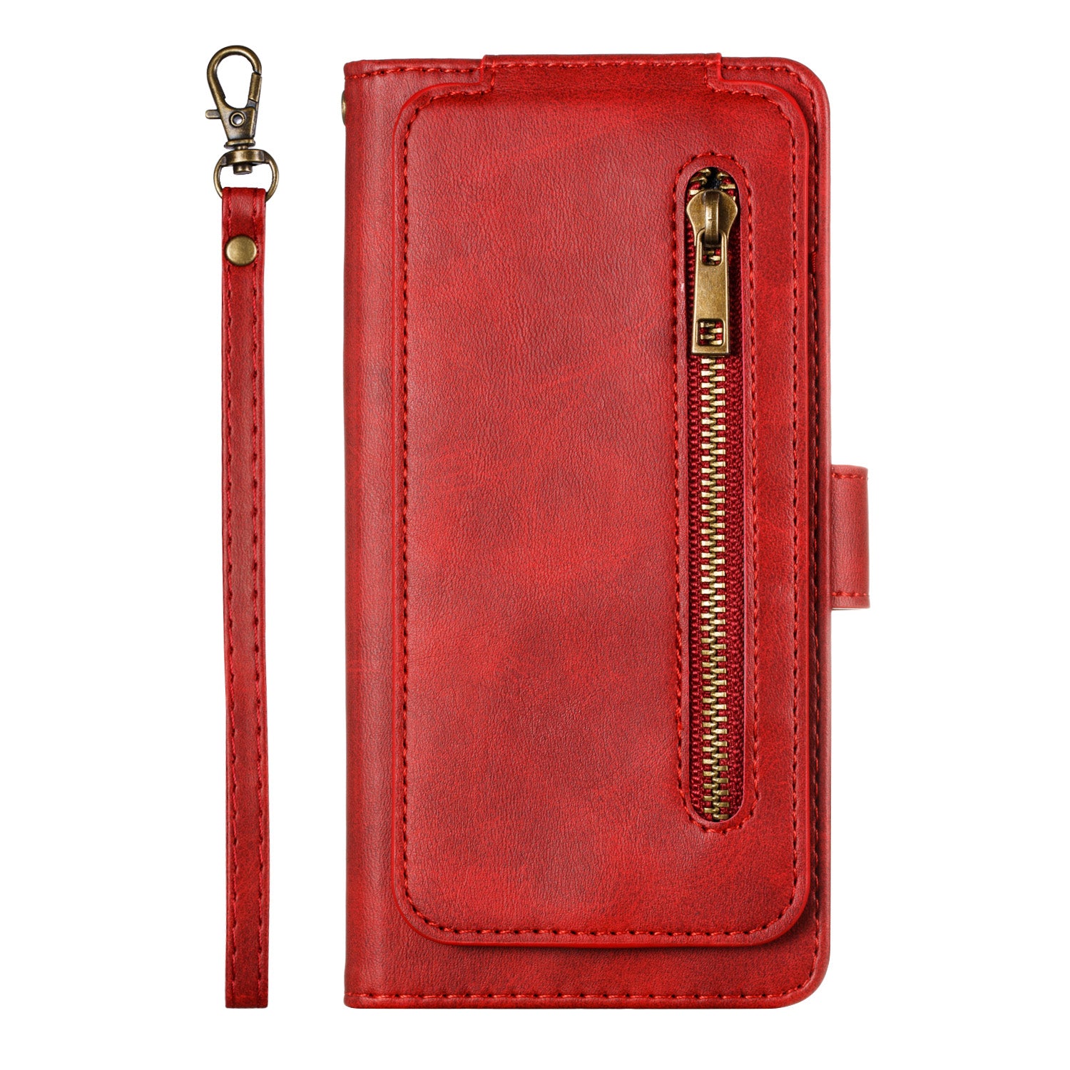 Stylish Zipper Pocket 9 Card Slots Leather Wallet Shell Case for Samsung Galaxy S20 Ultra - Red