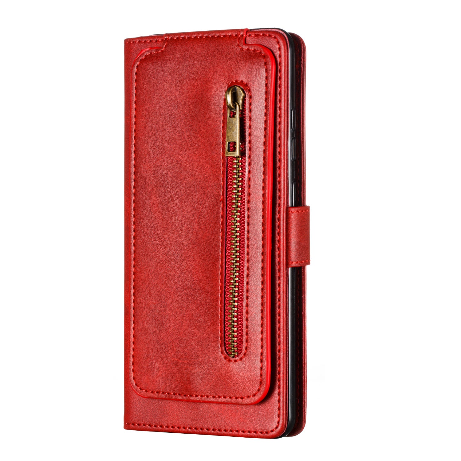 Stylish Zipper Pocket 9 Card Slots Leather Wallet Shell Case for Samsung Galaxy S20 Ultra - Red