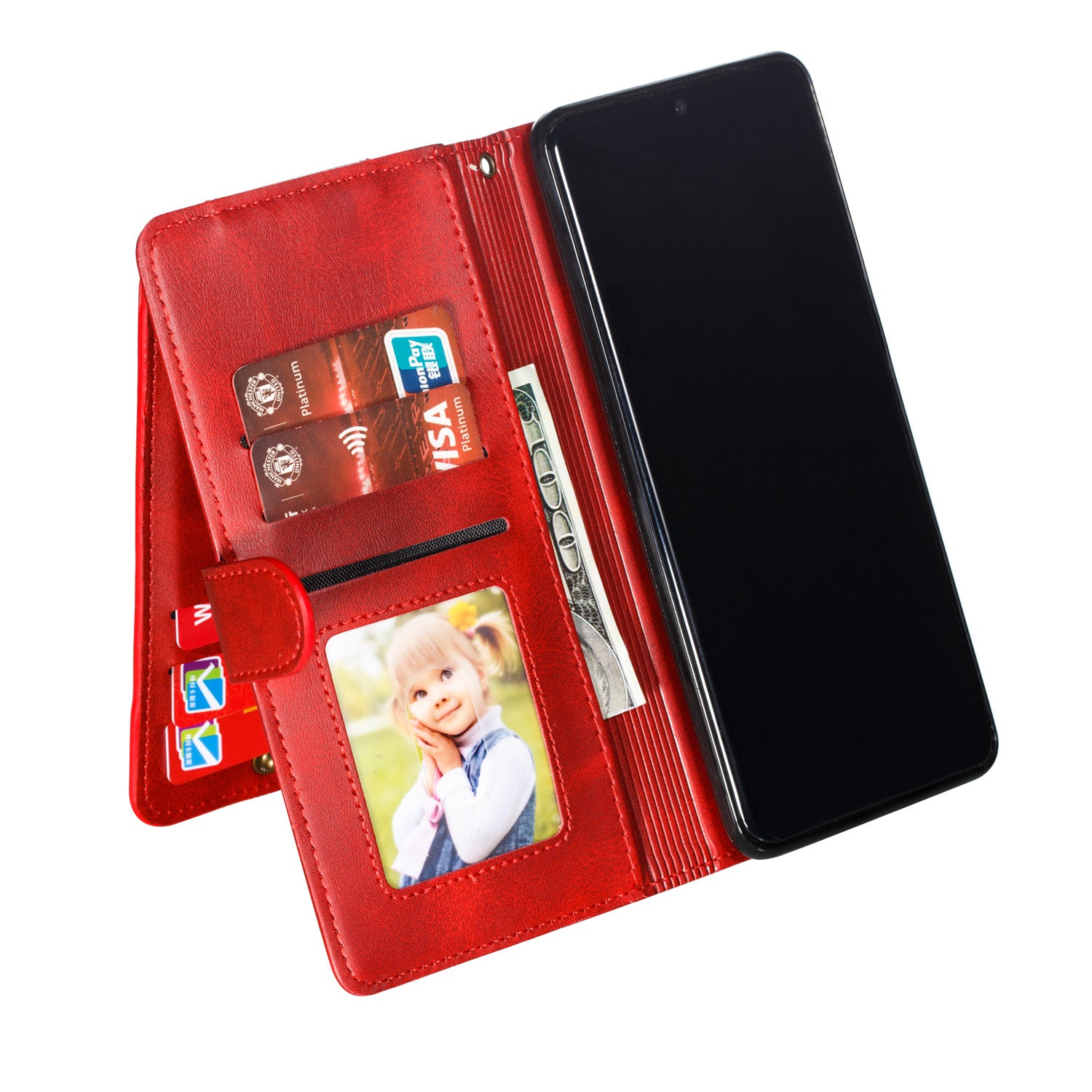 Stylish Zipper Pocket 9 Card Slots Leather Wallet Shell Case for Samsung Galaxy S20 Ultra - Red