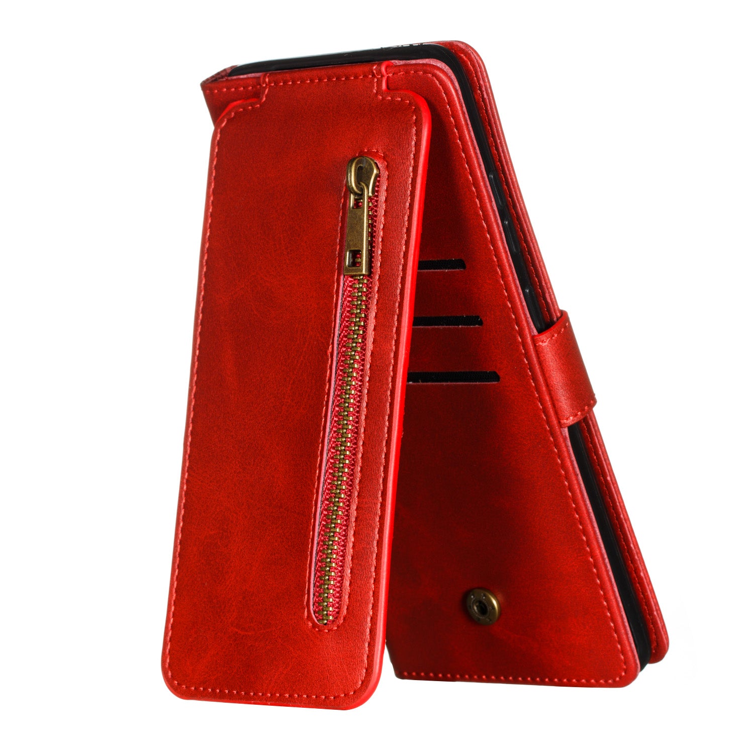 Stylish Zipper Pocket 9 Card Slots Leather Wallet Shell Case for Samsung Galaxy S20 Ultra - Red