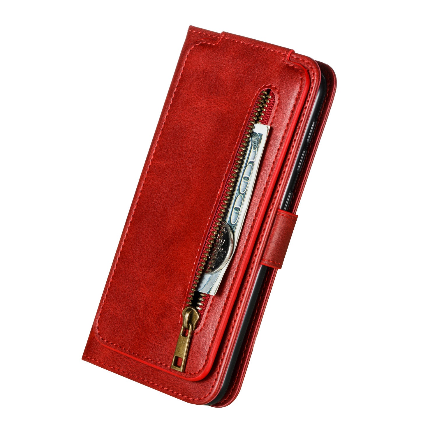 Stylish Zipper Pocket 9 Card Slots Leather Wallet Shell Case for Samsung Galaxy S20 Ultra - Red