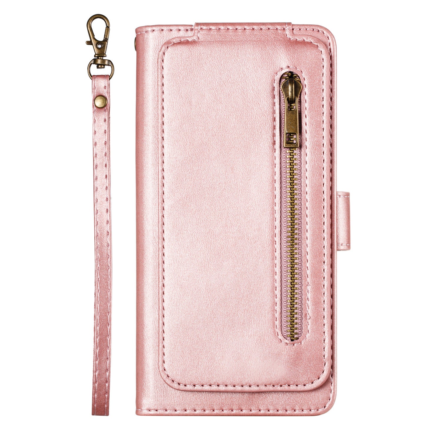 Stylish Zipper Pocket 9 Card Slots Leather Wallet Shell Case for Samsung Galaxy S20 Ultra - Rose Gold