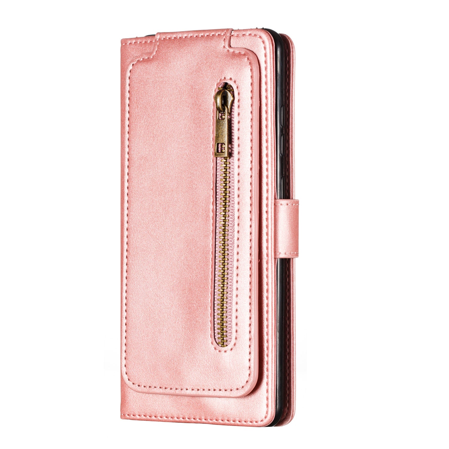 Stylish Zipper Pocket 9 Card Slots Leather Wallet Shell Case for Samsung Galaxy S20 Ultra - Rose Gold