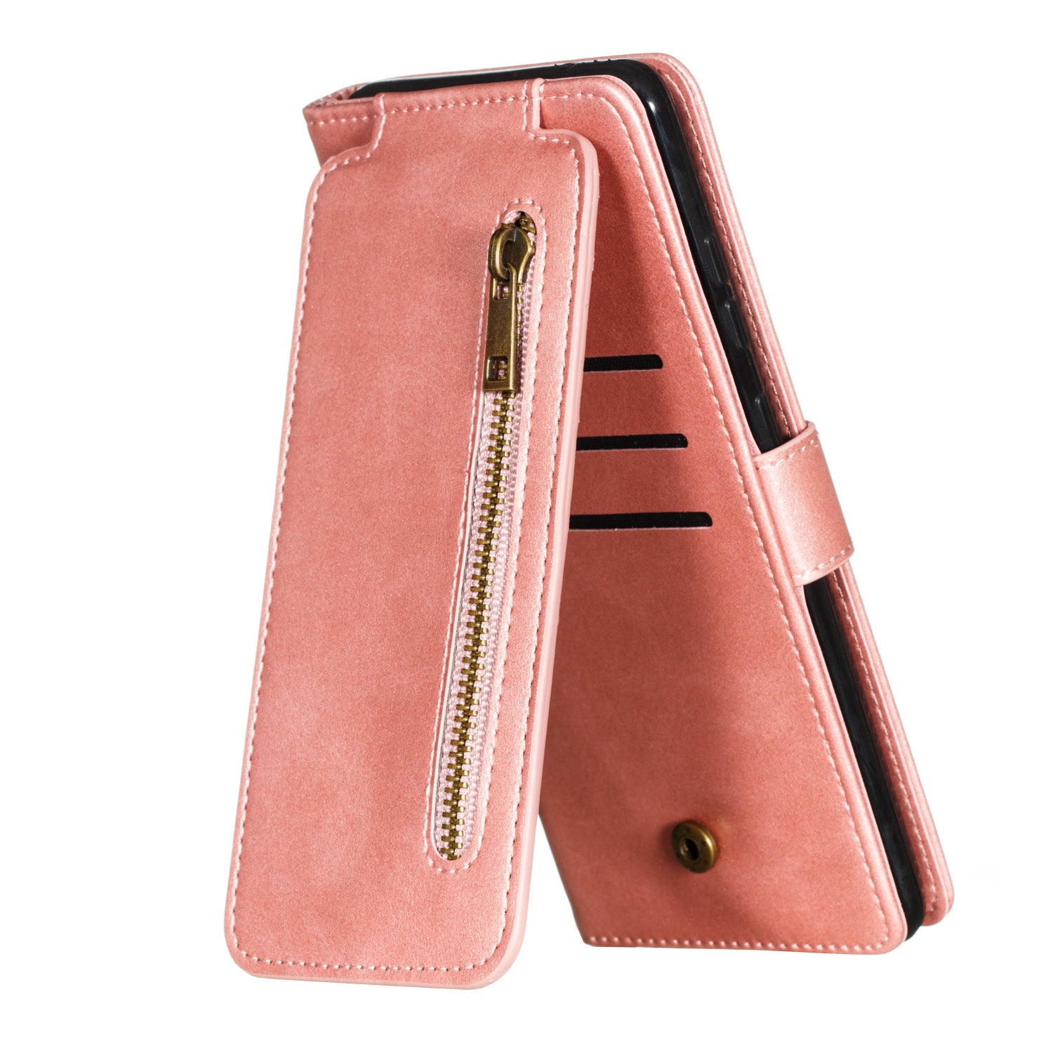 Stylish Zipper Pocket 9 Card Slots Leather Wallet Shell Case for Samsung Galaxy S20 Ultra - Rose Gold