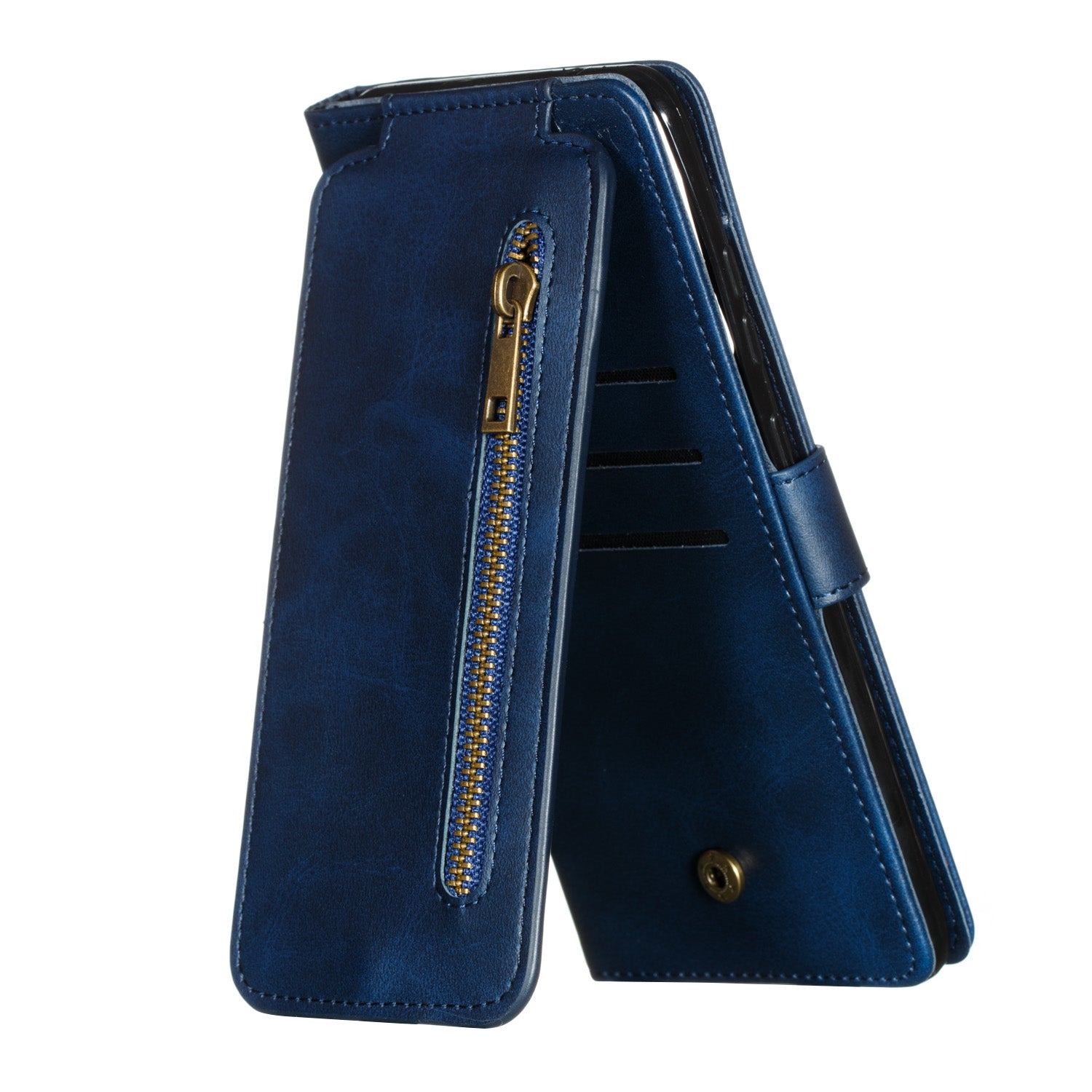 Stylish Zipper Pocket 9 Card Slots Leather Wallet Shell Case for Samsung Galaxy S20 Ultra - Blue