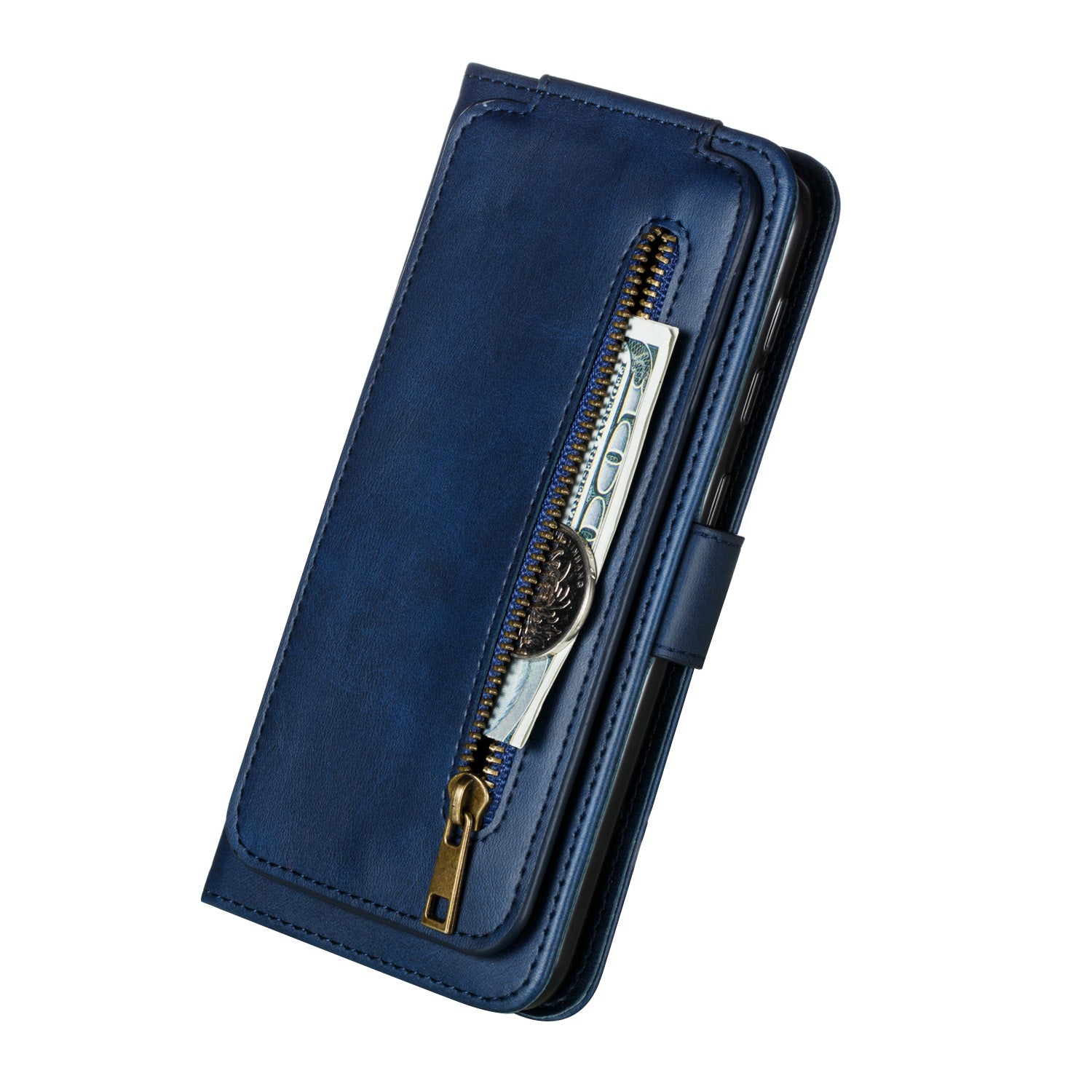 Stylish Zipper Pocket 9 Card Slots Leather Wallet Shell Case for Samsung Galaxy S20 Ultra - Blue