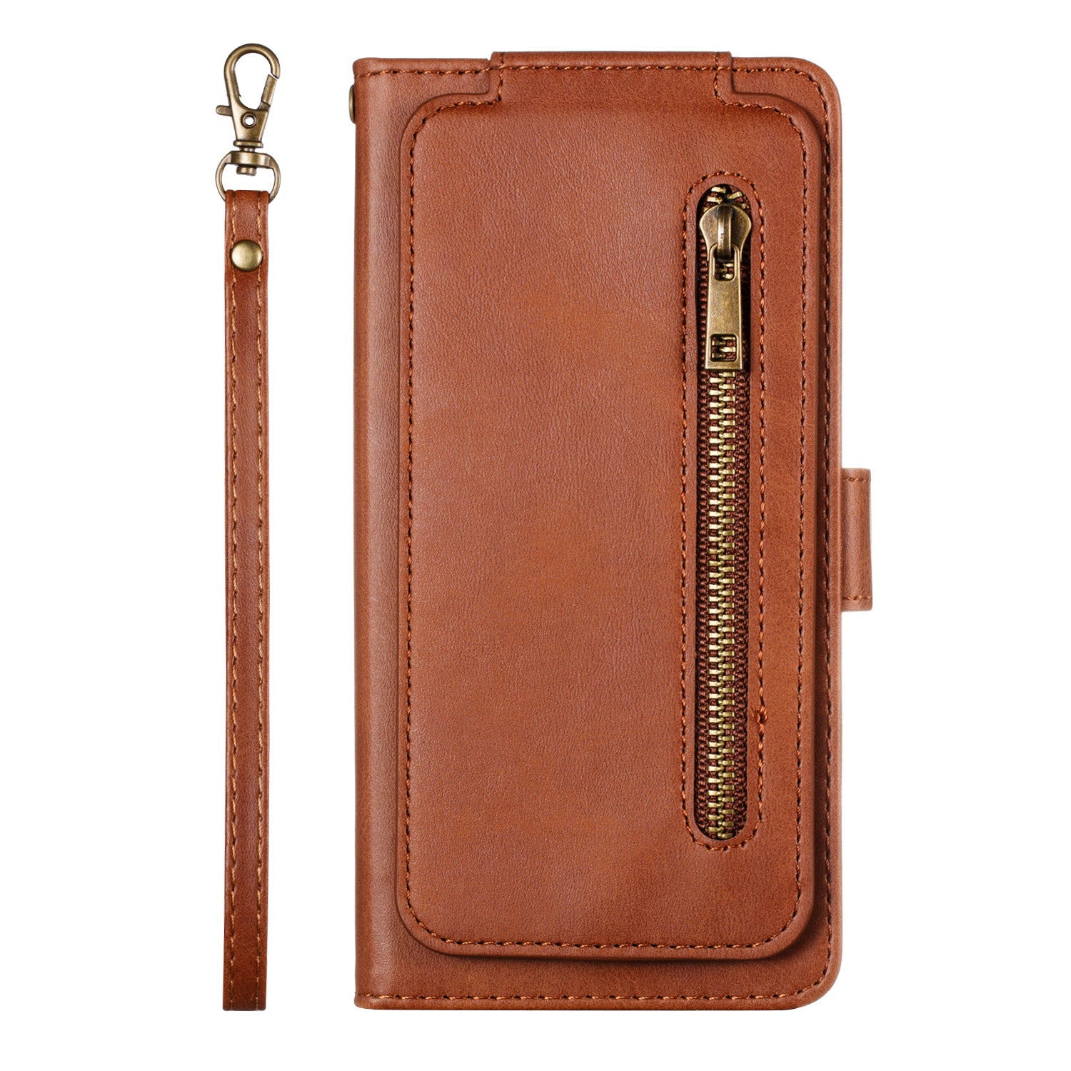 Stylish Zipper Pocket 9 Card Slots Leather Wallet Shell Case for Samsung Galaxy S20 Ultra - Brown