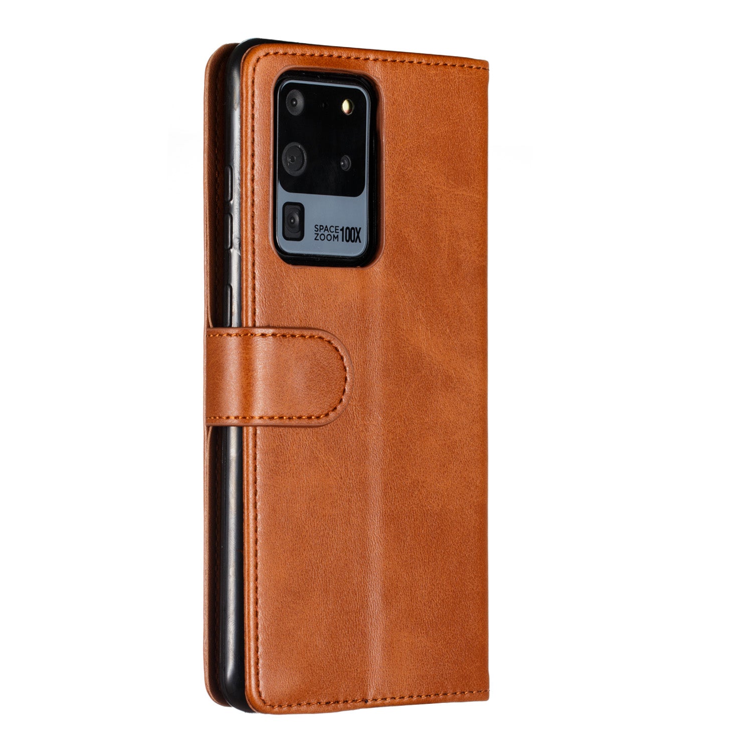 Stylish Zipper Pocket 9 Card Slots Leather Wallet Shell Case for Samsung Galaxy S20 Ultra - Brown