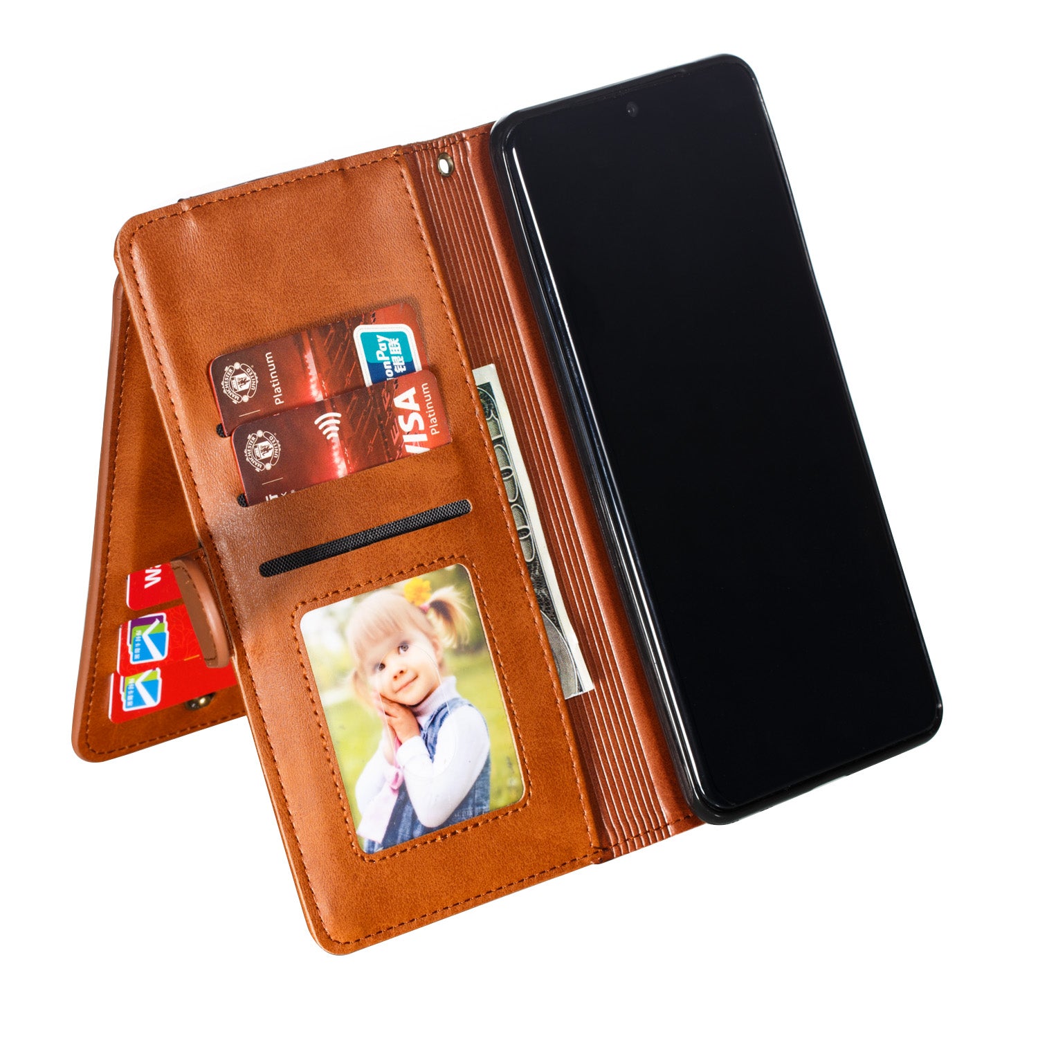 Stylish Zipper Pocket 9 Card Slots Leather Wallet Shell Case for Samsung Galaxy S20 Ultra - Brown