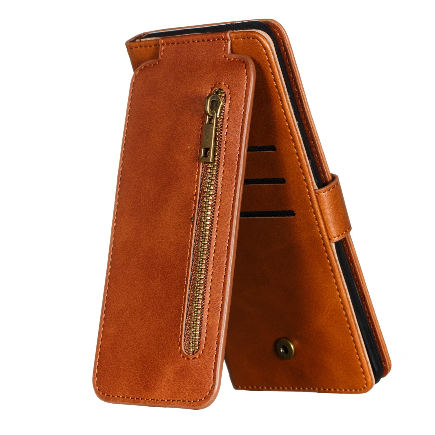 Stylish Zipper Pocket 9 Card Slots Leather Wallet Shell Case for Samsung Galaxy S20 Ultra - Brown