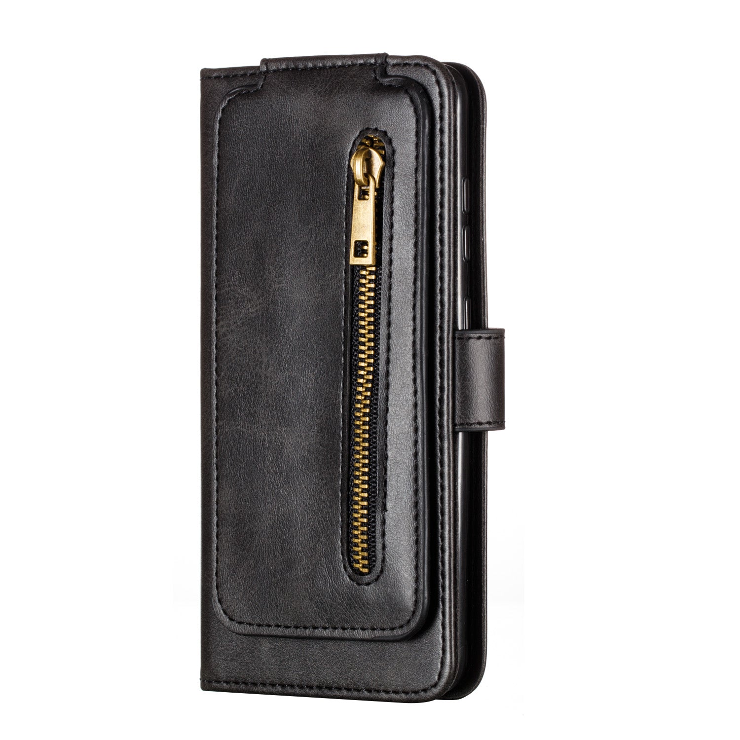 Zipper Pocket 9 Card Slots Leather Wallet Case for Samsung Galaxy S20 4G/S20 5G - Black